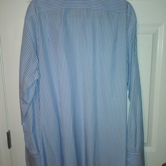 Ledbury: Men's Blue & White Banker Stripe. French cuffs, Neck: 17.5 Sleeve: 37 - Picture 5 of 5
